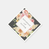 Pink & Peach Floral & Greenername - Grau Serviette (Ecke)