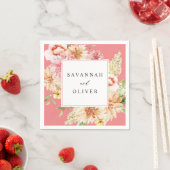 Pink & Peach Floral & Greenername - Rosa Serviette (Beispiel)