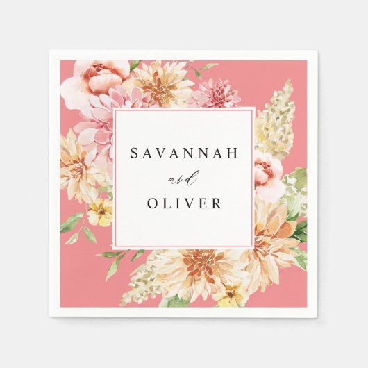 Pink & Peach Floral & Greenername - Rosa Serviette (Vorderseite)