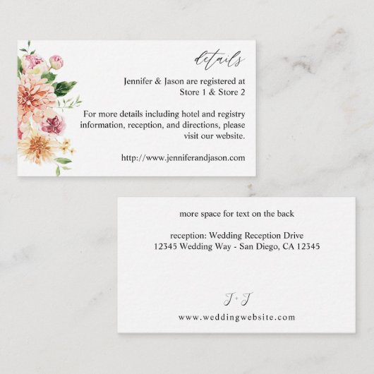 Pink & Peach Floral & Greenery Eintrittskarte Begleitkarte (Vorne/Hinten)