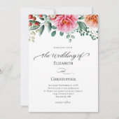 Pink Peach Floral Greenery Kalligraphie Hochzeit Einladung (Vorderseite)