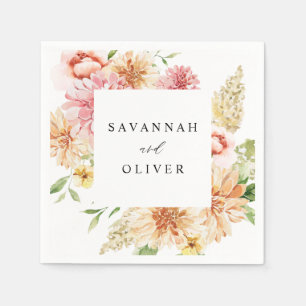 Pink & Peach Floral & Greenery Name Napkins Serviette