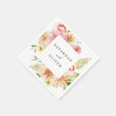 Pink & Peach Floral & Greenery Name Napkins Serviette (Ecke)