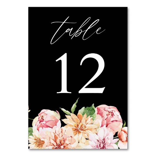 Pink & Peach Floral & Greenery Tischnummer - Schwa (Vorderseite)