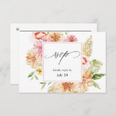 Pink & Peach Floral & Greenery w Meal UAWG 2 Weiß RSVP Karte (Vorne/Hinten)