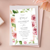 Pink & Peach Floral & Greenery Wedding V2 Einladung