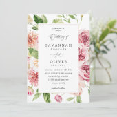Pink & Peach Floral & Greenery Wedding V2 mit Rahm Einladung (Stehend Vorderseite)