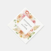 Pink & Peach Floral & Grüne Name 2 Serviette (Ecke)