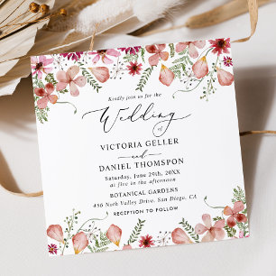Pink Peach Floral Square Hochzeit Einladung