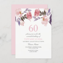 Pink Peach Floral Watercolor 60. Geburtstag Einlad