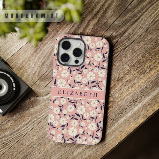 Pink Peach Floral Weiße Blume individuell einstell iPhone Hülle
