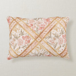 Pink Peach Florals Flowers Pattern and Ribbon Dekokissen