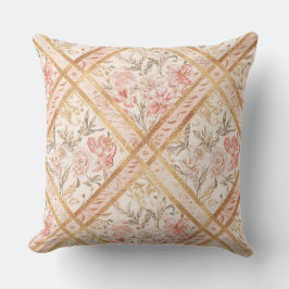 Pink Peach Florals Flowers Pattern and Ribbon Kissen
