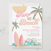 Pink Peach Girl ZWEI the BEACH Surfing 2. Geburtst Einladung (Vorderseite)
