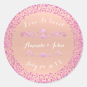 Pink Peach Glitzer Save the Date Liebe ist süß Runder Aufkleber