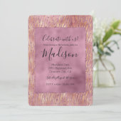 Pink Peach Glitzy Glitzern Sparkle Zebra Print Einladung (Stehend Vorderseite)