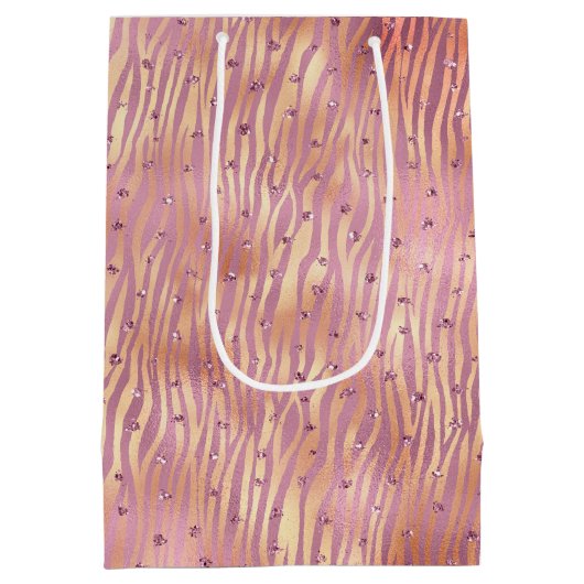 Pink Peach Glitzy Glitzern Sparkle Zebra Print Mittlere Geschenktüte (Rückseite)