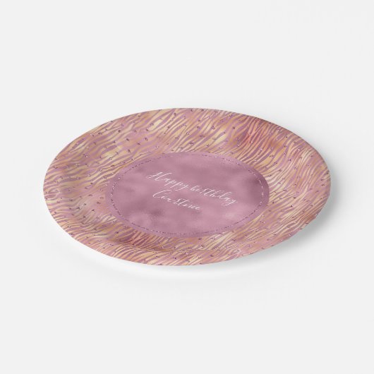 Pink Peach Glitzy Glitzern Sparkle Zebra Print Pappteller (Schrägansicht)