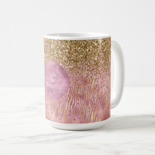 Pink Peach Glitzy Gold Glitzern Sparkasse Zebra Pr Kaffeetasse (VorderseiteRechts)
