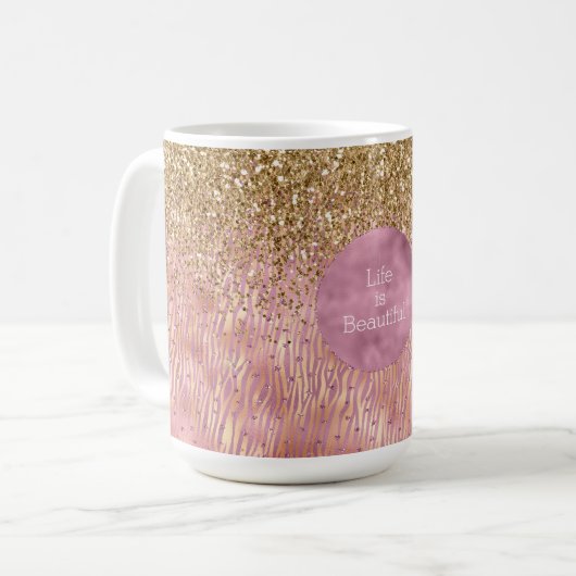 Pink Peach Glitzy Gold Glitzern Sparkasse Zebra Pr Kaffeetasse (Vorderseite Links)
