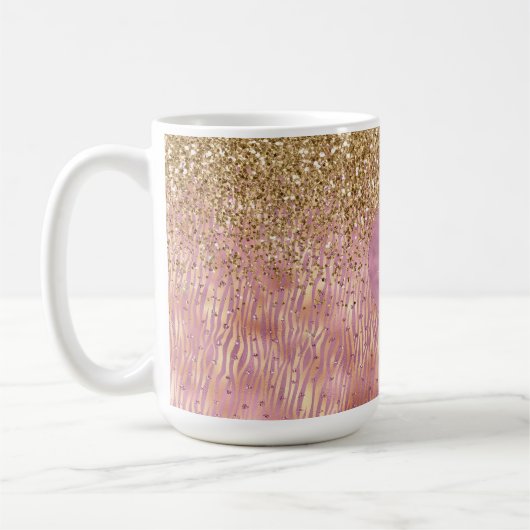 Pink Peach Glitzy Gold Glitzern Sparkasse Zebra Pr Kaffeetasse (Links)