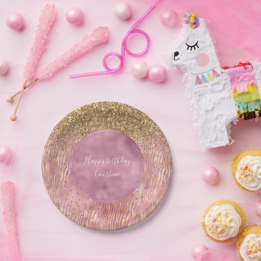 Pink Peach Glitzy Gold Glitzern Sparkasse Zebra Pr Pappteller (Party)