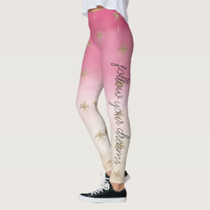 Pink Peach Gold Tropical Palm Trees Ombre Leggings