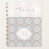 Pink Peach Gray Dots Trendy Monogram Planer (Vorderseite)