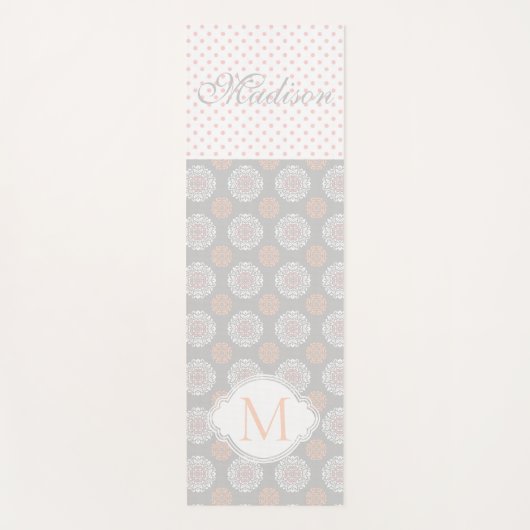 Pink Peach Gray Dots Trendy Monogram Yoga Mat Yogamatte (Vorderseite)