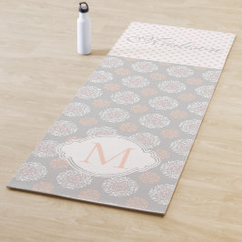 Pink Peach Gray Dots Trendy Monogram Yoga Mat Yogamatte