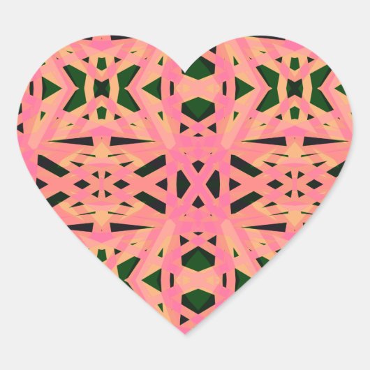 Pink Peach Green Art Deco Geometrisches Muster Lad Herz-Aufkleber (Vorderseite)