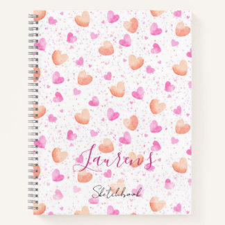 Pink & Peach Hearts Splash Custom Sketchbook Notizblock