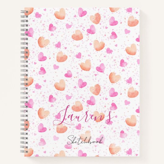 Pink & Peach Hearts Splash Custom Sketchbook Notizblock (Vorderseite)