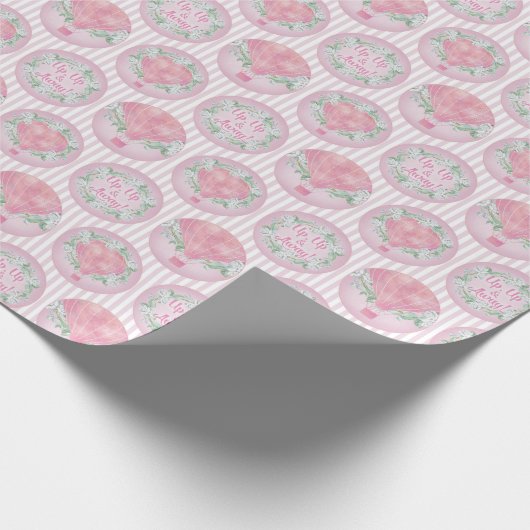 Pink Peach Hot Air Ballon - Blumenmuster Geschenkpapier (Ecke)