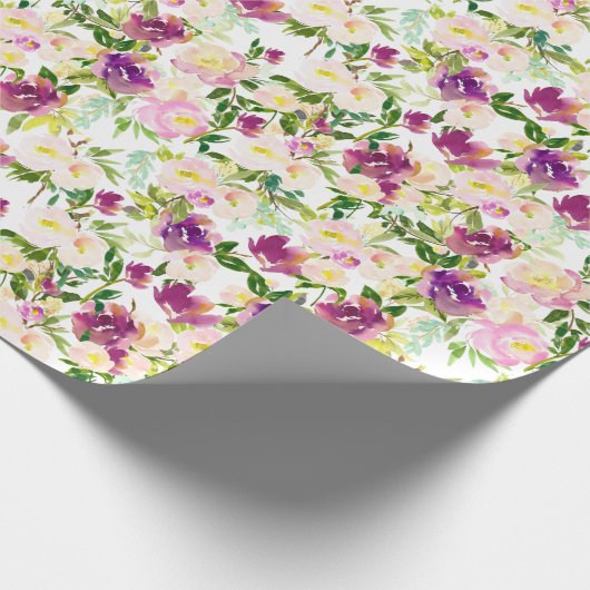 Pink Peach Lila Burgund Wasserfarben Geschenkpapier (Ecke)