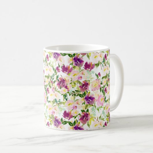 Pink Peach Lila Burgund Wasserfarben Kaffeetasse (VorderseiteRechts)