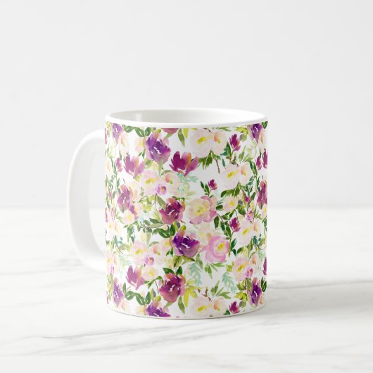 Pink Peach Lila Burgund Wasserfarben Kaffeetasse (Vorderseite Links)