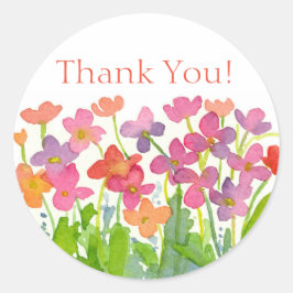 Pink Peach Lila Watercolor Blume Danke Runder Aufkleber