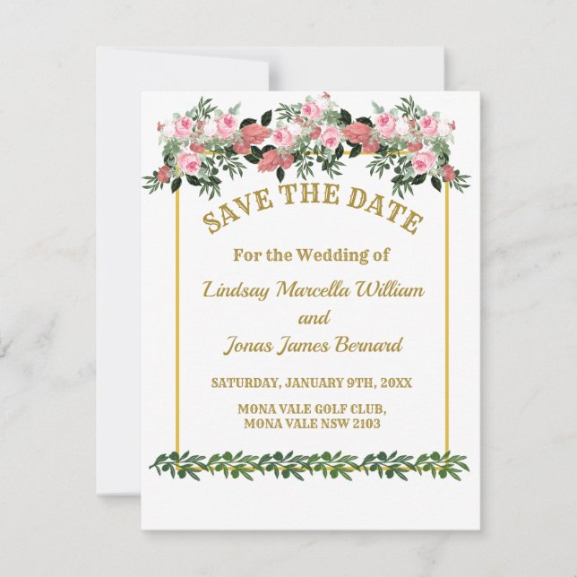 Pink Peach Magnolia Floral Save the Date B (Vorderseite)