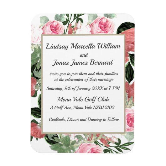 Pink Peach Magnolia florale Hochzeit Magnetkarte Magnet (Vertikal)
