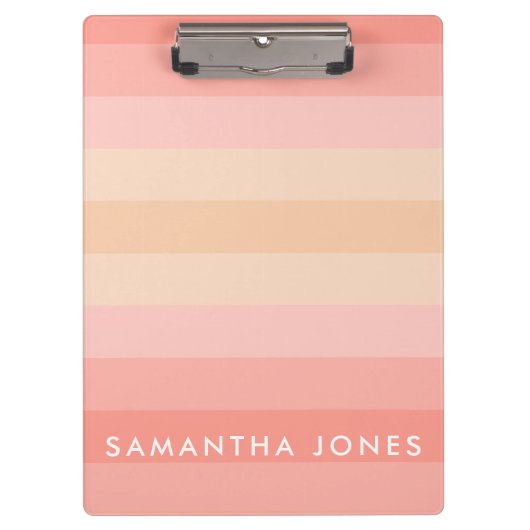 Pink Peach Ombre Simple Strip Personalize Name Klemmbrett (Vorderseite)