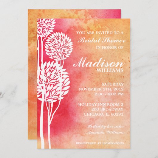 Pink Peach Ombre Trees Brautparty Einladung (Vorne/Hinten)