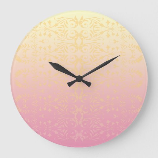 Pink Peach Pastetal Damask Wall Clock Große Wanduhr (Vorderseite)