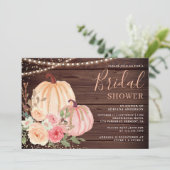 Pink Peach Pumpkin Floral Barn Holz Brautparty Einladung (Stehend Vorderseite)