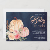 Pink Peach Pumpkin Floral Navy Blue Baby Dusche Einladung (Vorderseite)