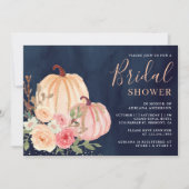 Pink Peach Pumpkin Floral Navy Blue Brautparty Einladung (Vorderseite)