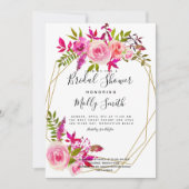 Pink Peach Rose Aquarellfarben Blume Brautparty Einladung (Vorderseite)