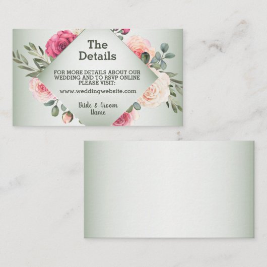 Pink Peach Roses Rustic Green Geometric Detail Begleitkarte (Vorne/Hinten)