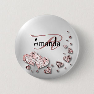 Pink Peach Shiny Hearts Geometrisches Elegant Button