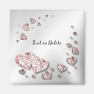 Pink Peach Shiny Hearts Geometrisches Elegant Magnet